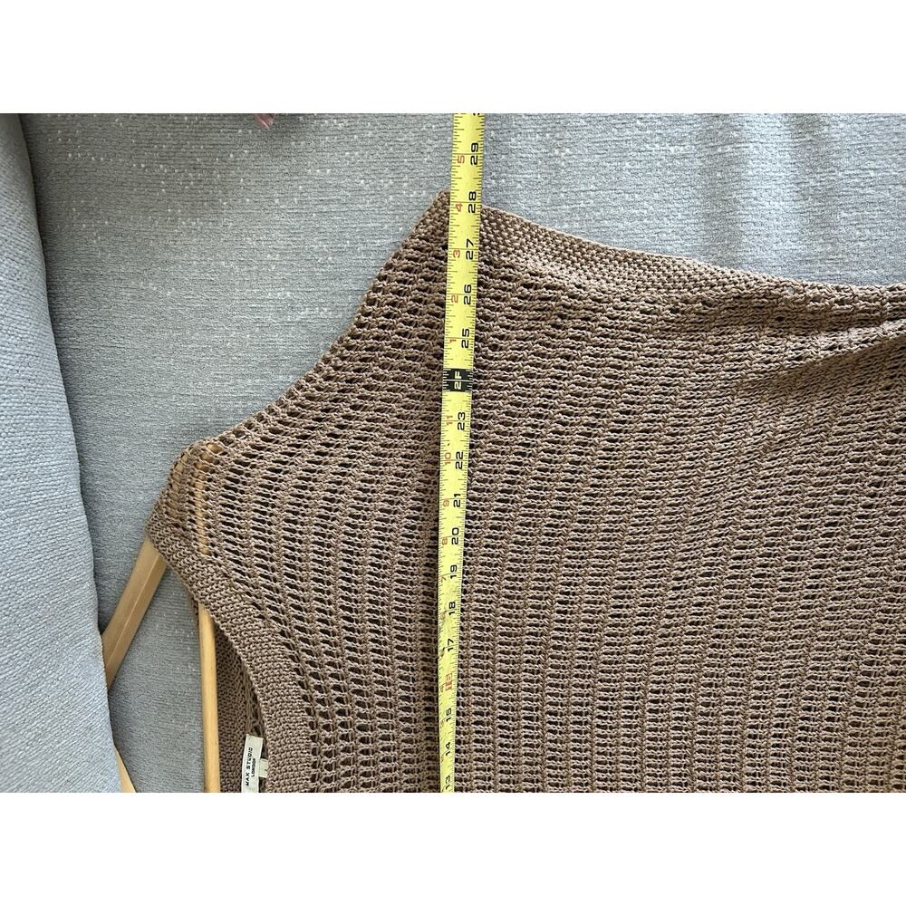 Crochet Tan Linen Blend Sweater Top L Open Knit Beachy Festival Coachella Boho - Picture 6 of 10